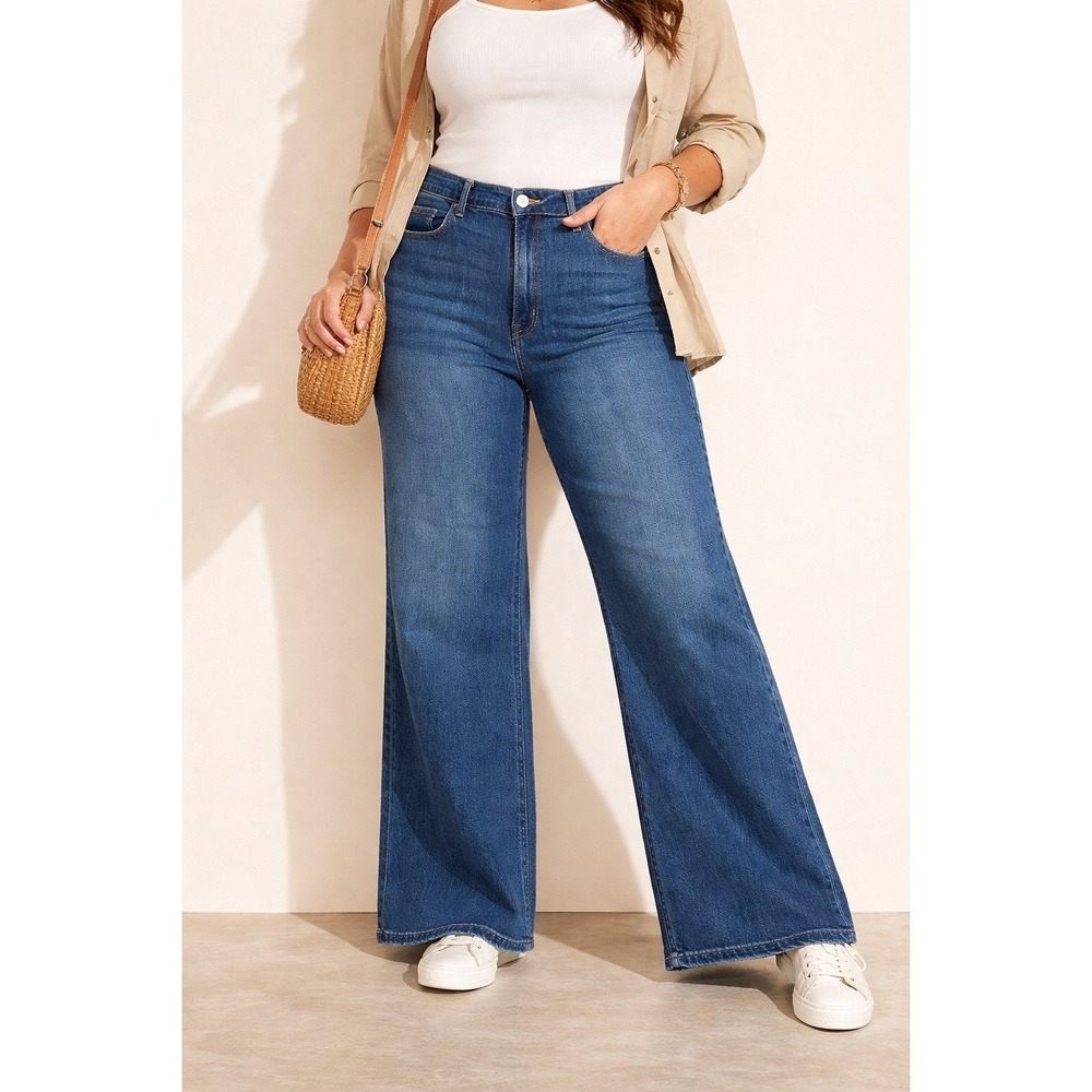 Old Navy High Rise Wow Wide Leg‎ Jeans 16 Tall Stretch Blue Denim